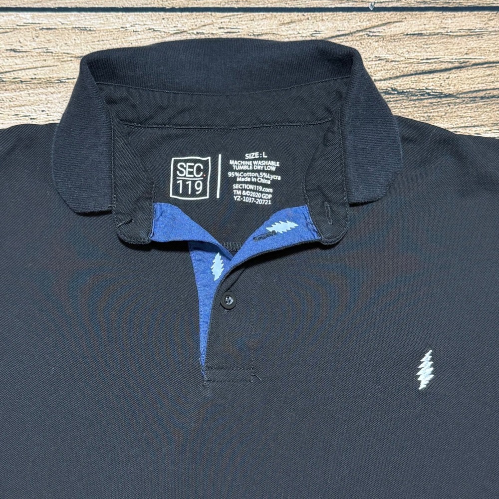 Section 119 Polo Shirt Men Large Black Grateful Dead Lightning Bolt Pique Knit - Picture 1 of 6